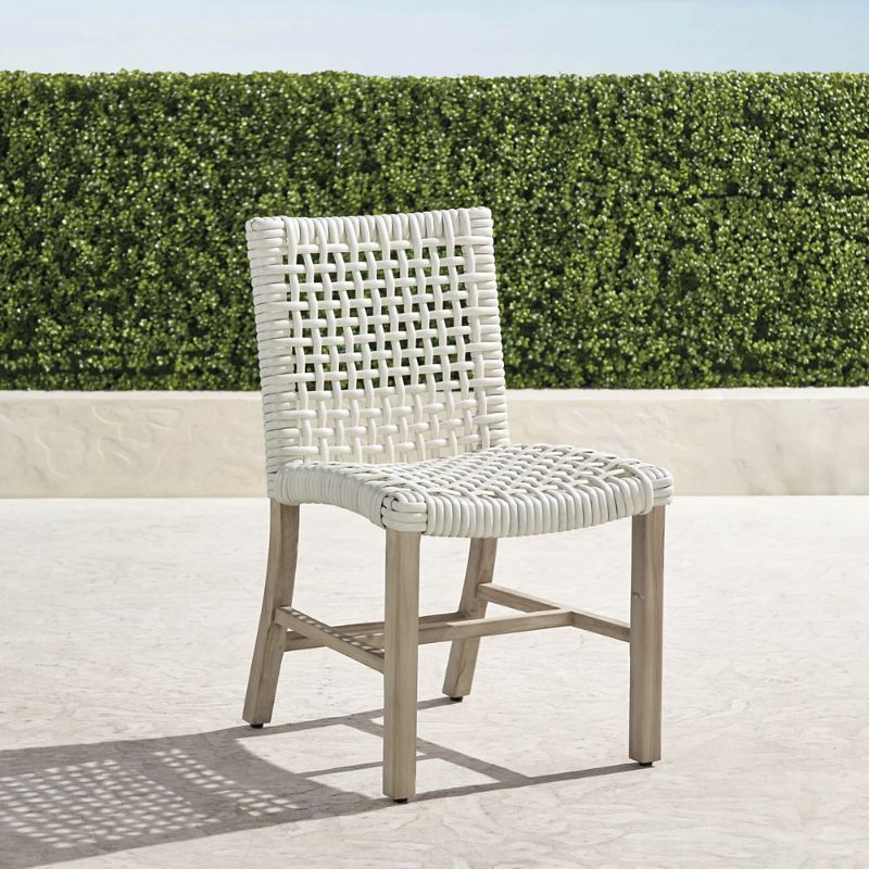 FRONTGATE SET OF 2 ISOLA DINING SIDE CHAIRS, IN WEATHERED TEAK & WASHED WHITE WICKER