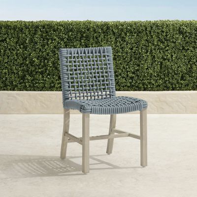 Isola Dining Side Chair in Weathered Teak & Harbor Blue Wicker, Set of Two