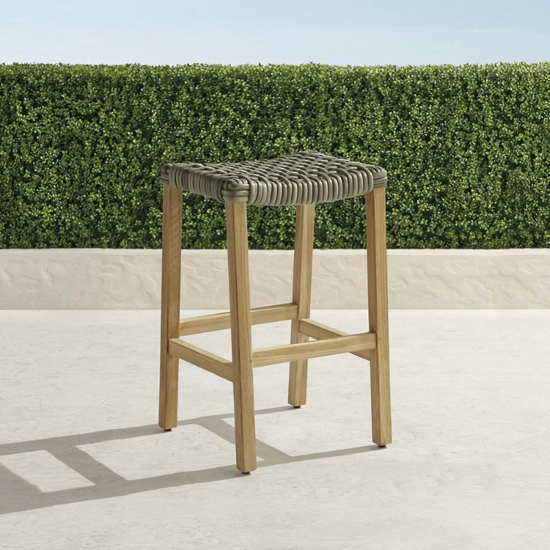 FRONTGATE ISOLA BACKLESS BARSTOOL IN NATURAL TEAK & DRIFTWOOD WICKER