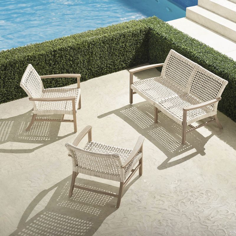 FRONTGATE ISOLA 3-PC. LOVESEAT SET IN WEATHERED TEAK & WASHED WHITE WICKER