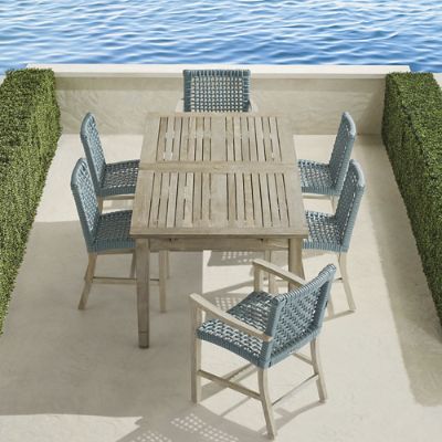 Isola 7-pc. Rectangular Dining Set in Weathered Teak & Harbor Blue Wicker