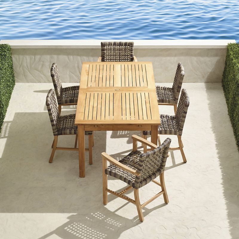 FRONTGATE ISOLA 7-PC. RECTANGULAR DINING SET IN NATURAL TEAK & DRIFTWOOD WICKER