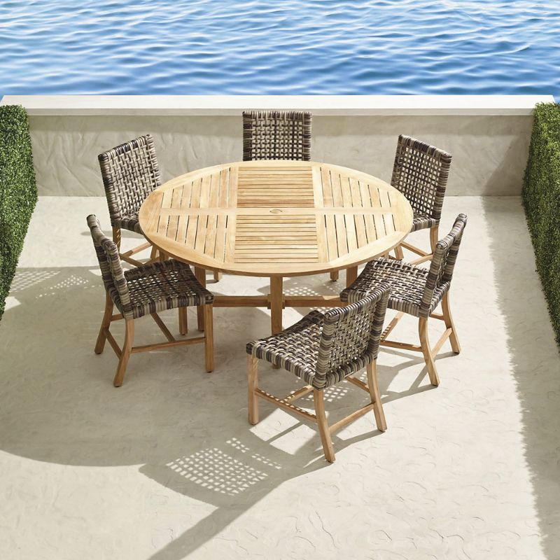FRONTGATE ISOLA 7-PC. ROUND DINING SET IN NATURAL TEAK & DRIFTWOOD WICKER