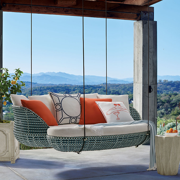 Malia Hanging Daybed in Ocean Finish - Rumor Slate, Solid, Special Order - Frontgate