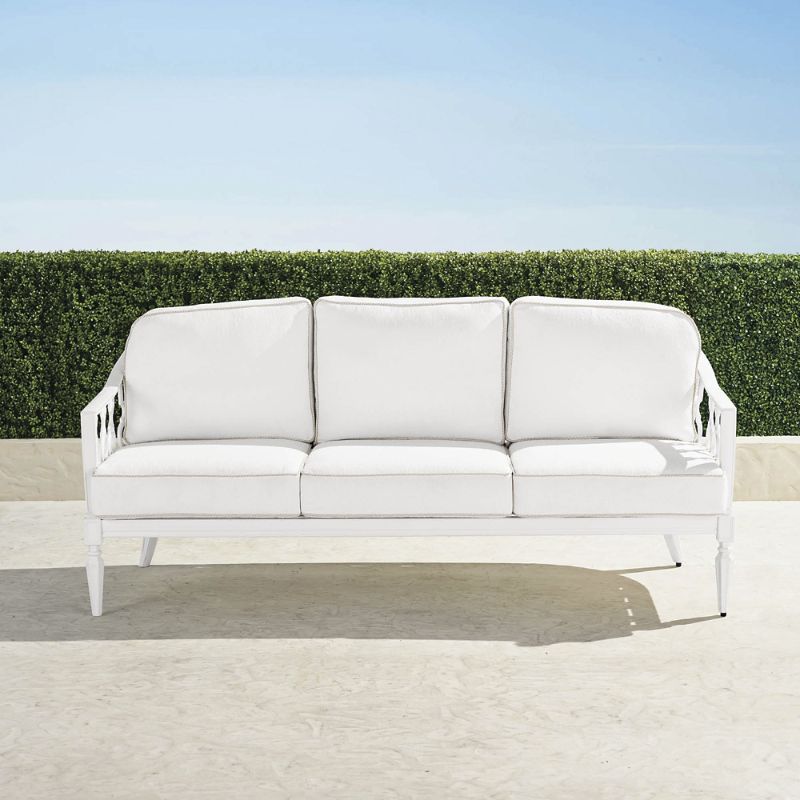 FRONTGATE AVERY SOFA WITH CUSHIONS IN WHITE ALUMINUM