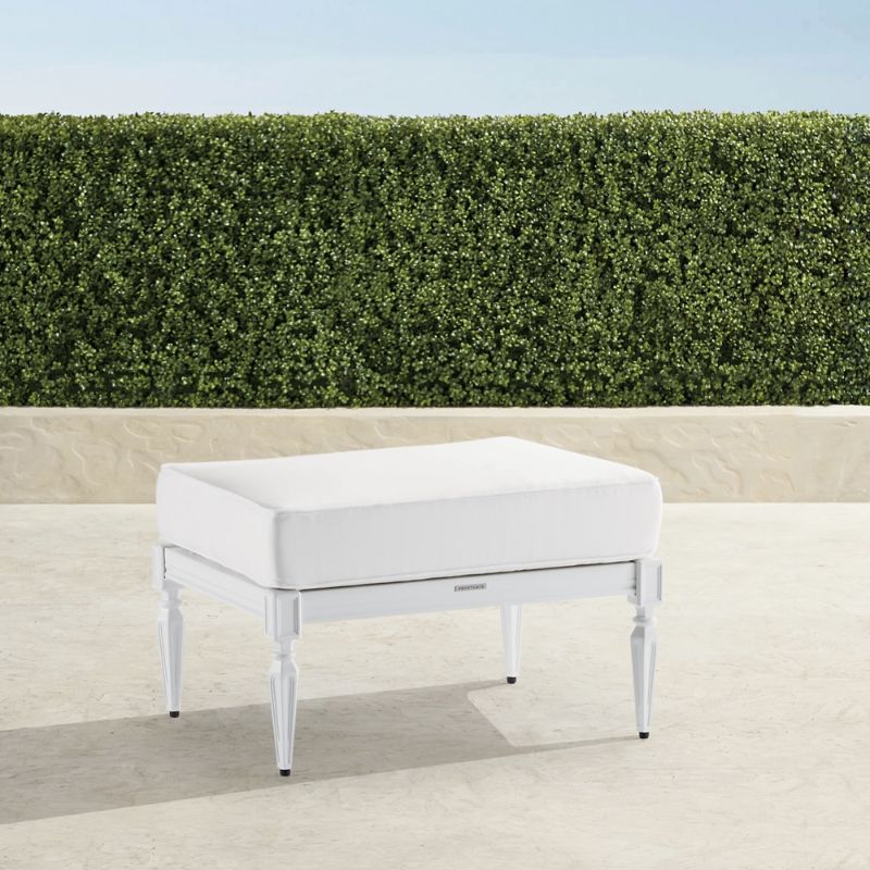 FRONTGATE AVERY OTTOMAN WITH CUSHION IN WHITE ALUMINUM