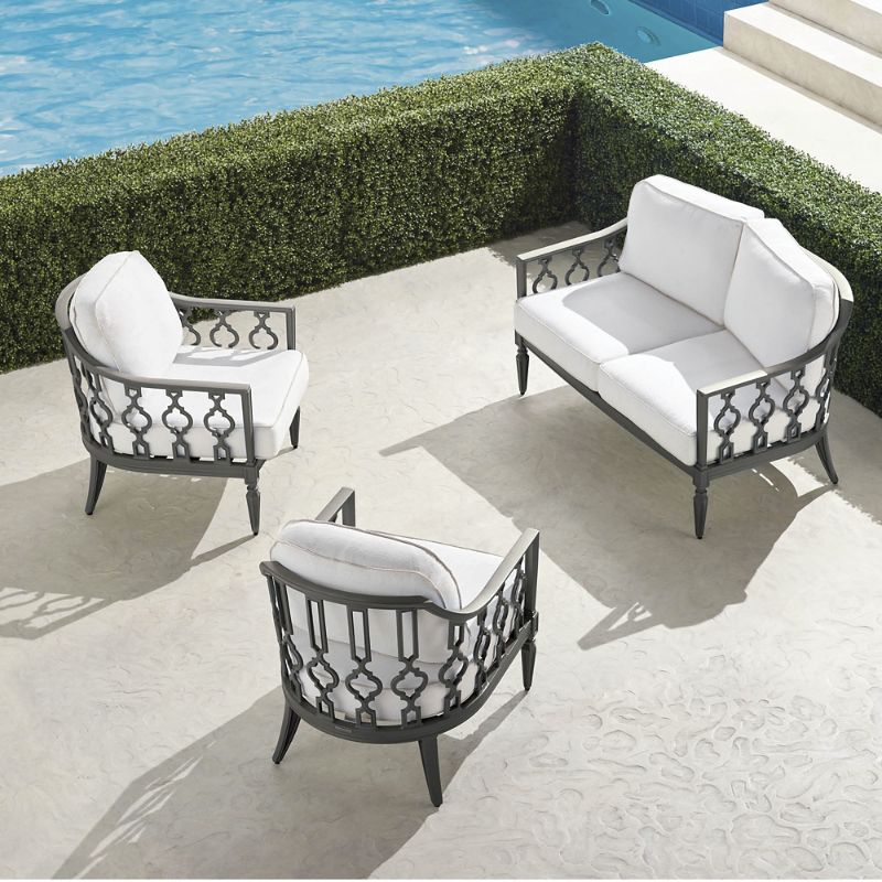 Avery 3pc Loveseat Set in Slate Aluminum  Standard Dove  Frontgate