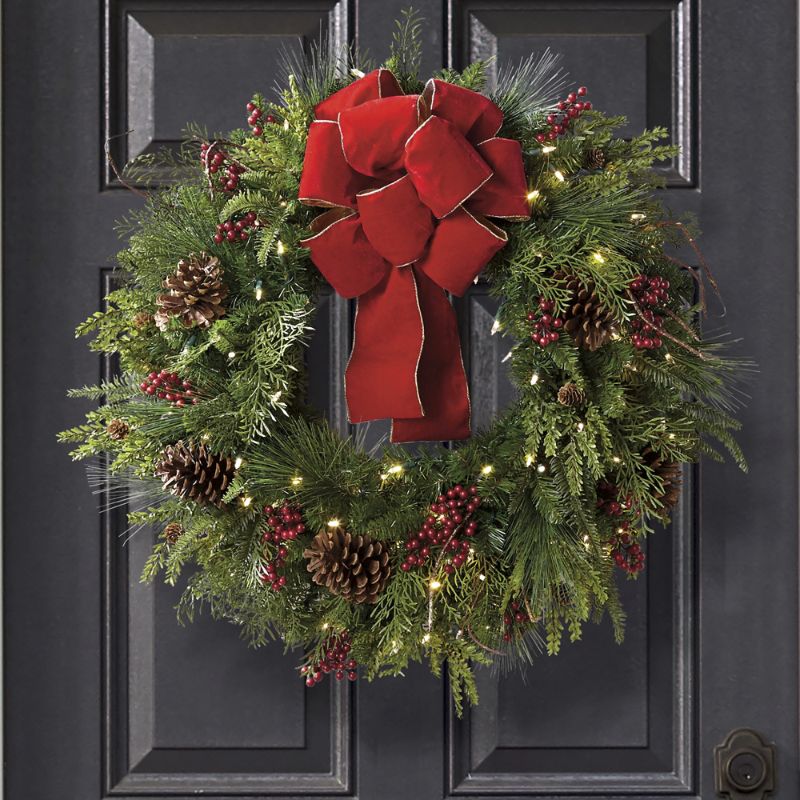 Christmas Cheer Cordless Wreath with Red Bow