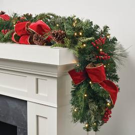 Christmas Cheer Cordless Garland with Bow