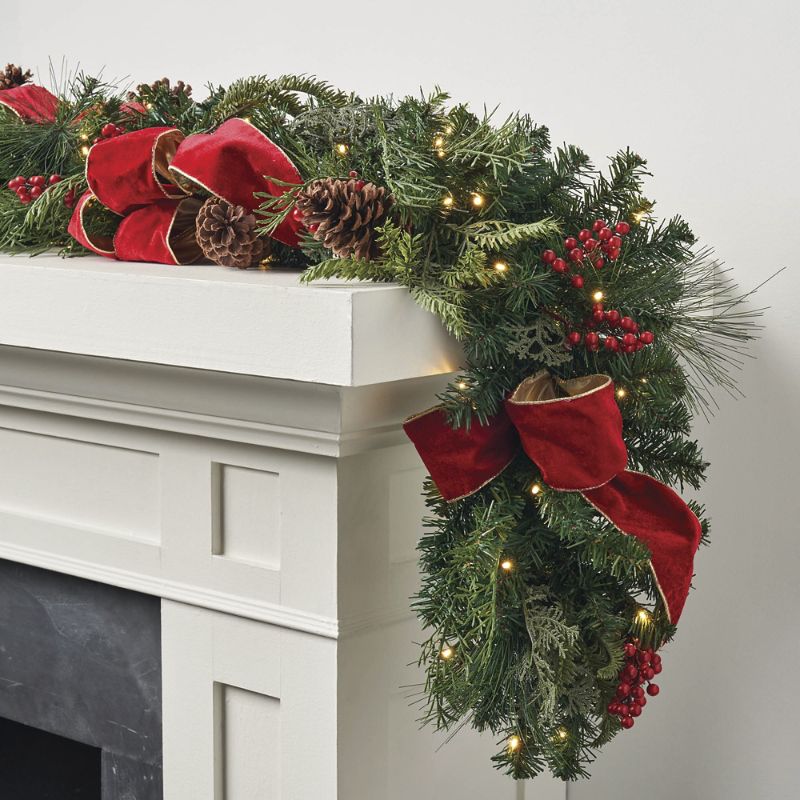 Christmas Cheer Cordless Garland with Bow