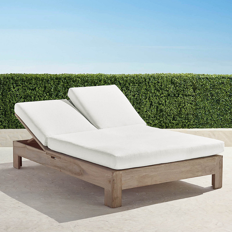 St Kitts Double Chaise in Weathered Teak with Cushions
