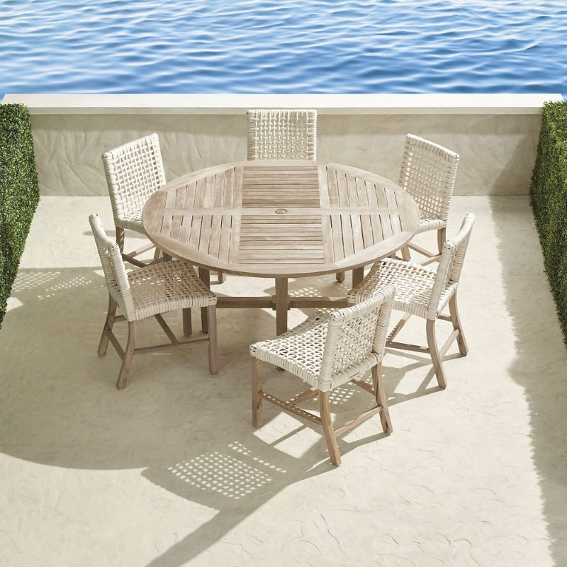 FRONTGATE ISOLA 7-PC. ROUND DINING SET IN WEATHERED TEAK & WASHED WHITE WICKER
