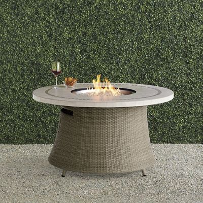 Pasadena Stone Top Fire Table in Dove Wicker