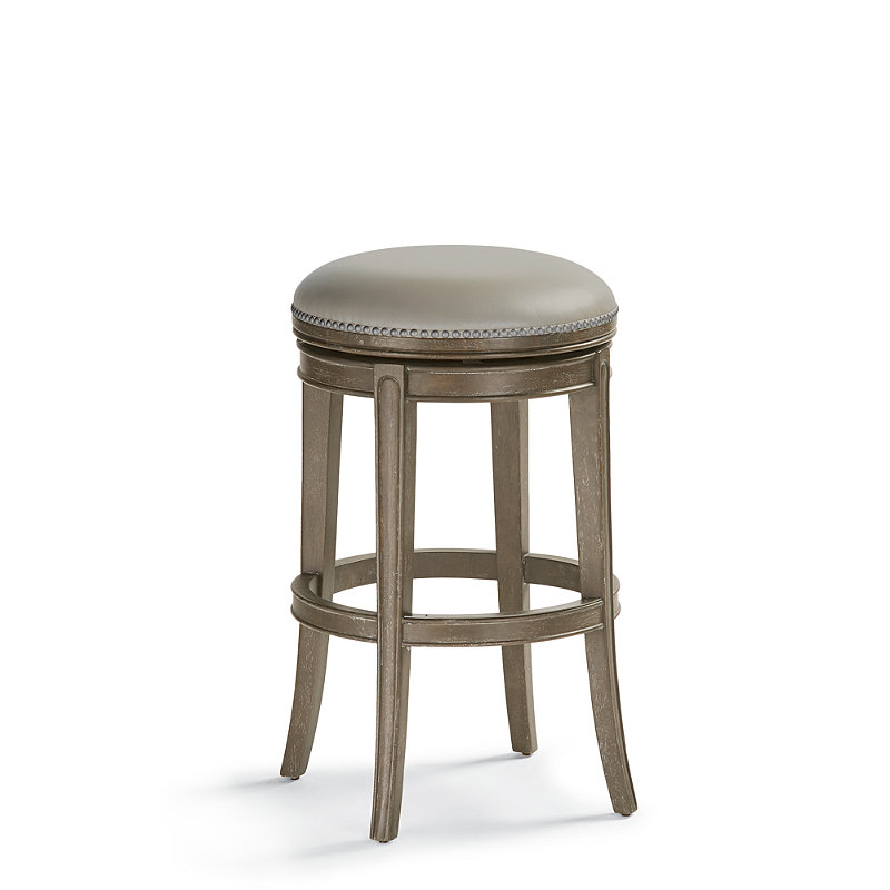 Henning Backless Swivel Bar and Counter Stool - Washed Charcoal Cobblestone Leather Counter Stool, 26"" Counter Height
