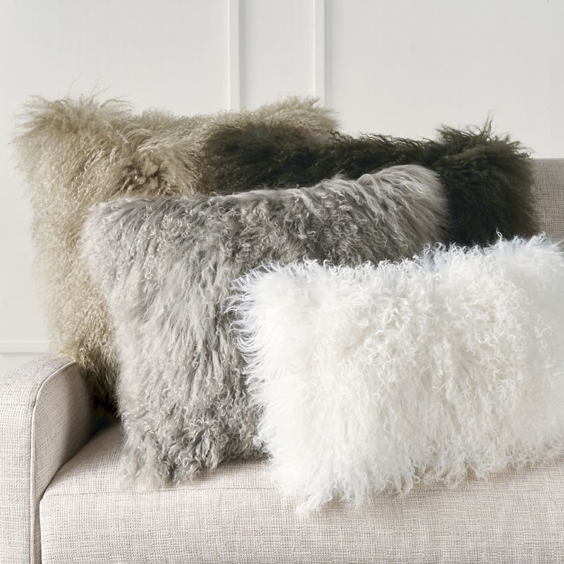 Frontgate Mongolian Fur Decorative Pillow Cover In Off-white
