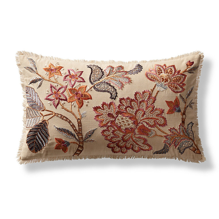 Avri Embroidered Decorative Lumbar Pillow Cover