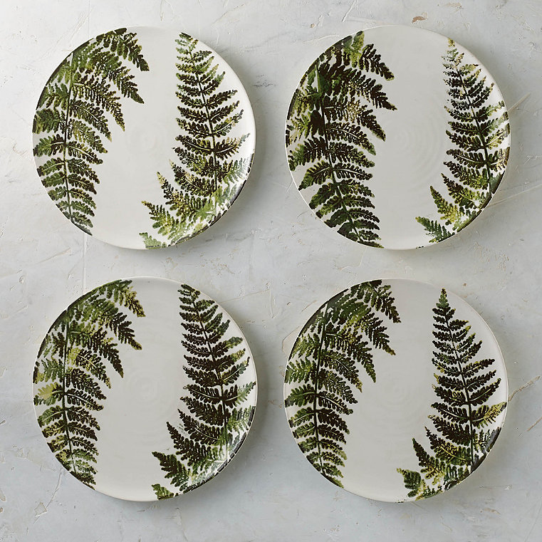 Felce Italian Ceramic Dinner Plates, Set of Four
