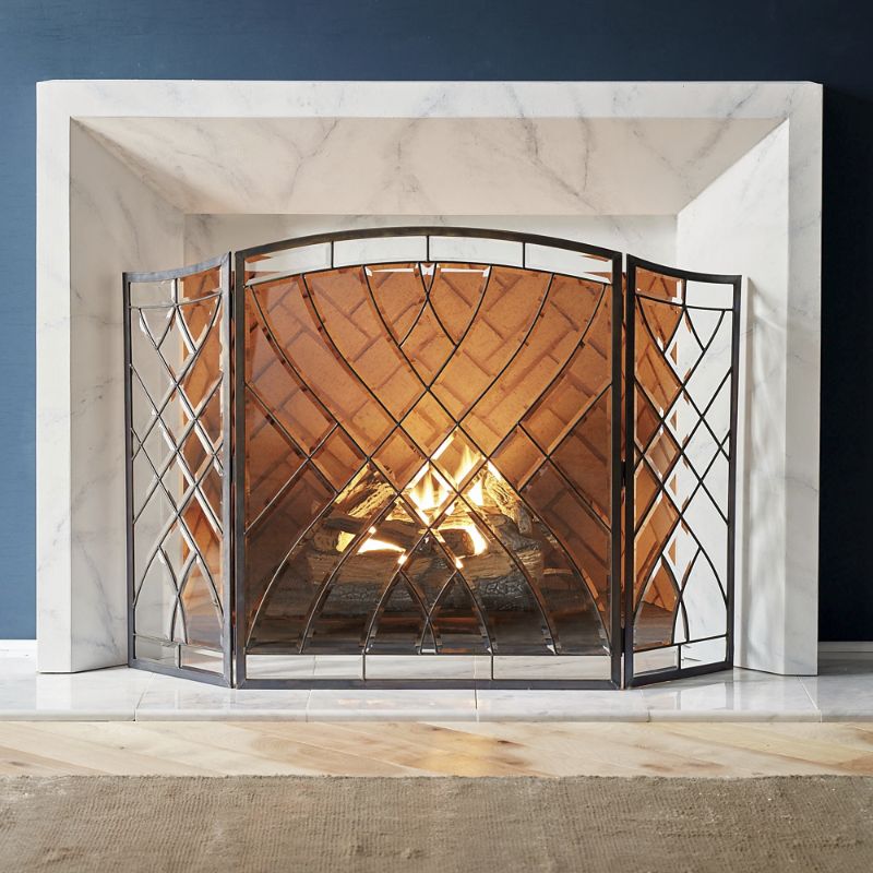 FRONTGATE VICTORIA BEVELED-GLASS FIREPLACE SCREEN