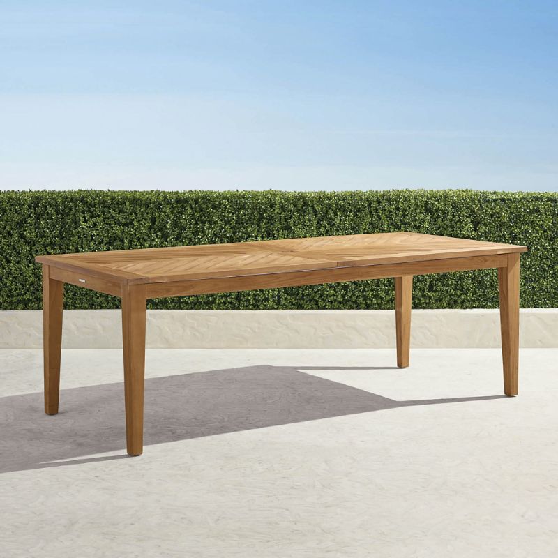 FRONTGATE CHEVRON TEAK EXPANDABLE DINING TABLE IN NATURAL TEAK