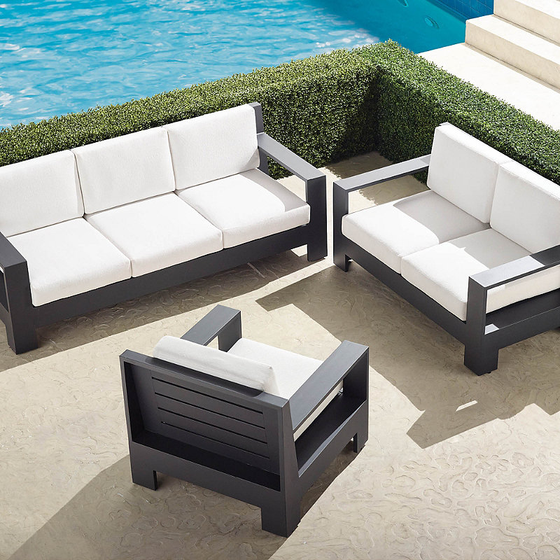 St Kitts 3-pc Sofa Set in Matte Black Aluminum