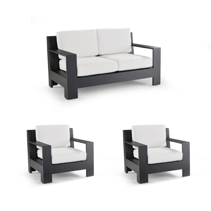 Frontgate St. Kitts 3-pc. Loveseat Set With Limited Edition Cushions In Matte Black Aluminum