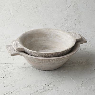 Set of 2 Whitewash Carved Wood Bowls - Frontgate