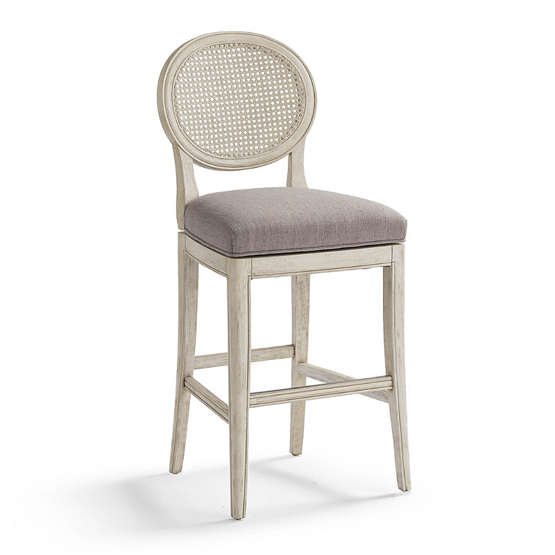Georgia Cane Swivel Bar and Counter Stool - Performance Linen Ivory Mink Counter Stool, 26"" Counter Height