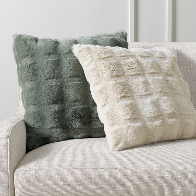 Frontgate Set Of 2 Luxury Faux Fur Sculpted Pillow Cover In Green