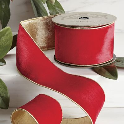 4" Red Velvet Ribbon with Light Gold back