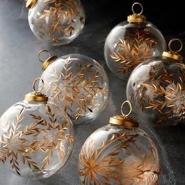 Gold Etched Glass Accent Ornaments, Set of Six