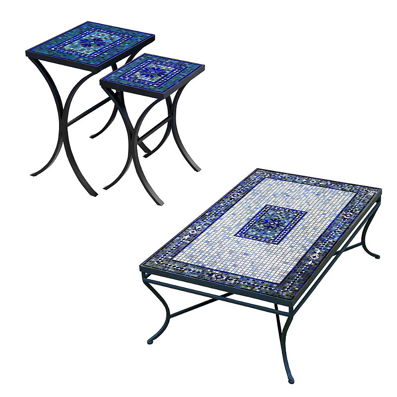KNF Seafoam Atlas Mosaics Rectangular Coffee and Side Tables