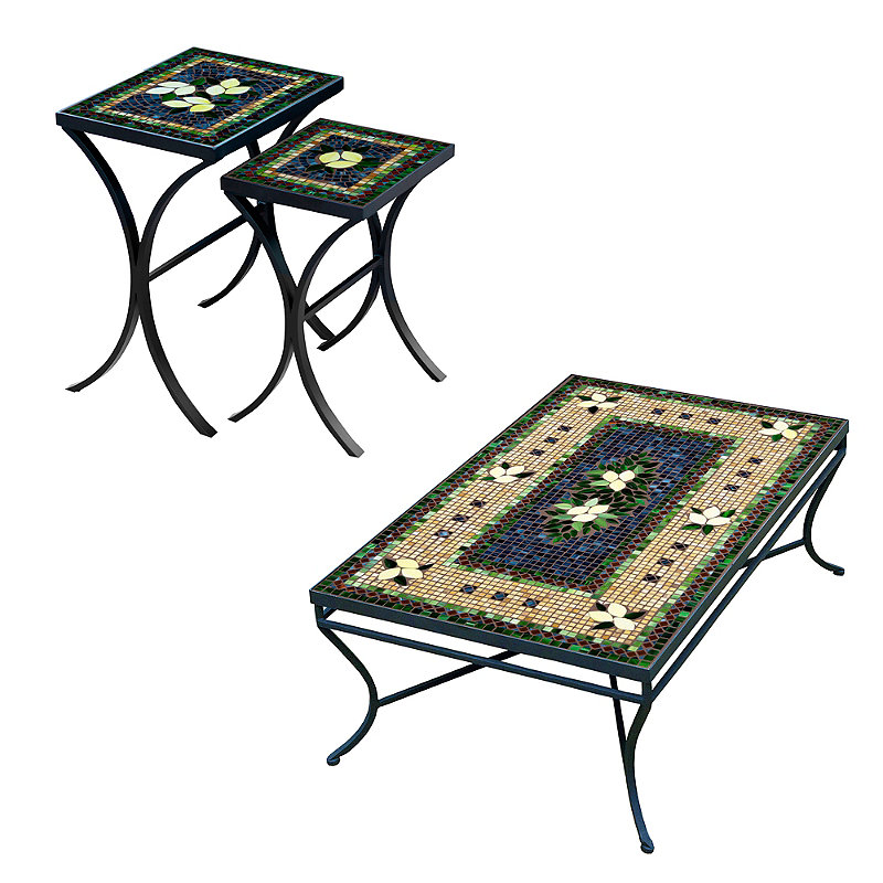 KNF Tuscan Lemons Mosaics Rectangular Coffee and Side Tables