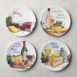 Cheese & Wine Sayings Melamine Appetizer Plates, Set