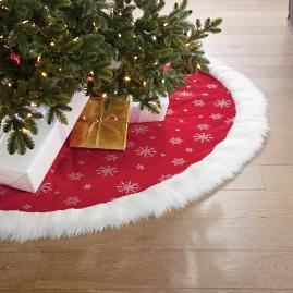 Snowflake Embroidered Faux Fur Cuff Tree Skirt