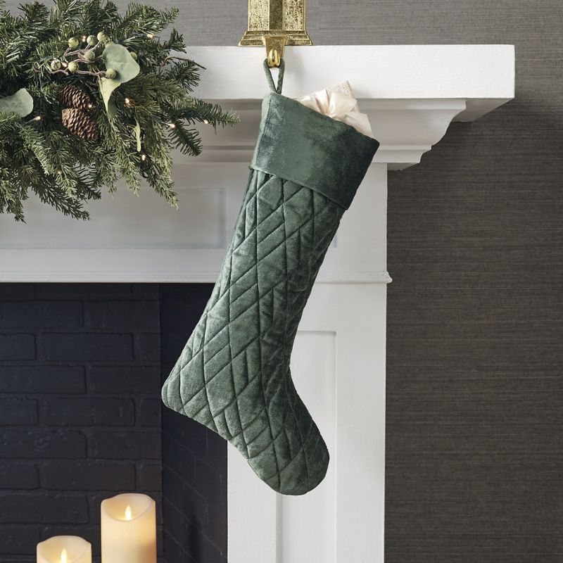 Frontgate Marquette Velvet Stocking In Fern Green