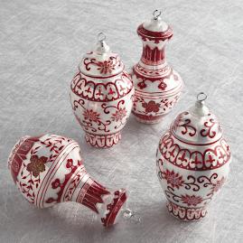Ming Large Jar Ornaments in Red/White, Set of