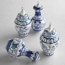 Ming Large Jar Ornaments in Blue/White, Set of