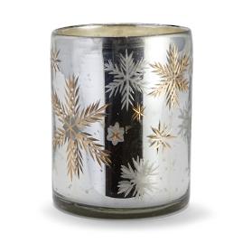 Mercury Glass Cylinder Snowflake Candle