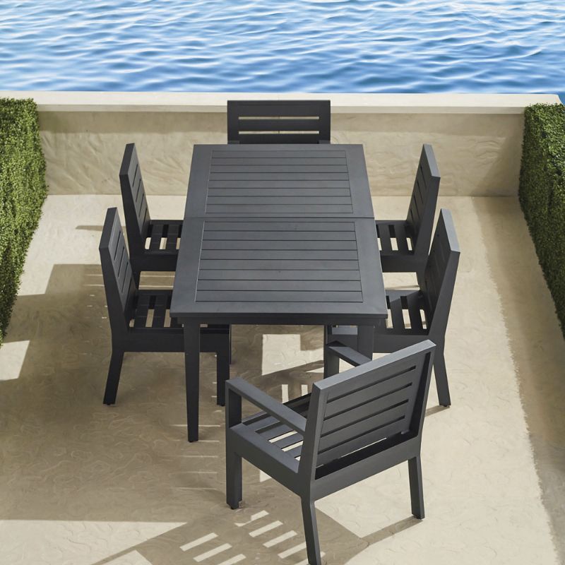 St Kitts 7-pc Rectangular Dining Set in Matte Black Aluminum