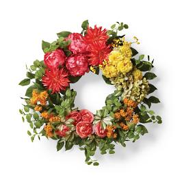 Dahlia, Peony and Zinnia Wreath