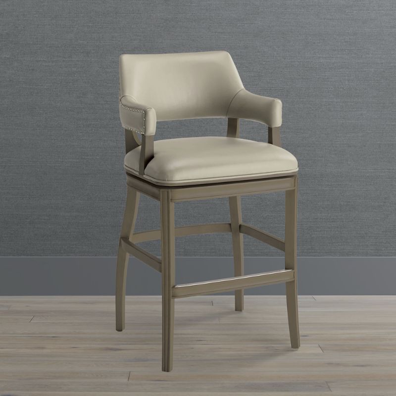 Frontgate Martino Swivel Bar & Counter Stool In Umber,greige Leather Barstool