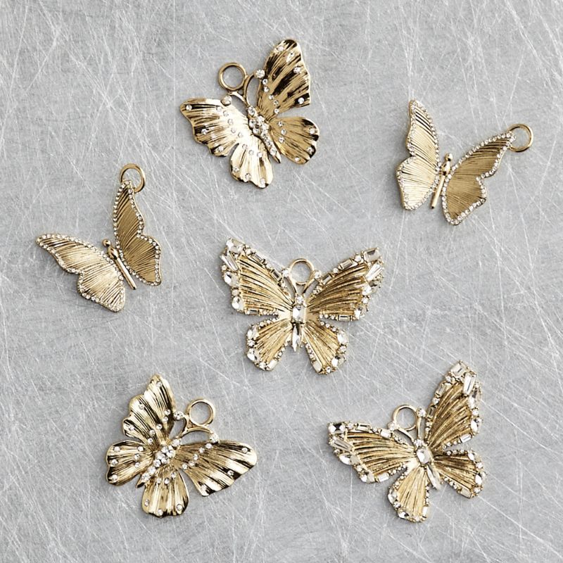 Scattered Crystal Butterflies in Flight Ornaments, Set of Six