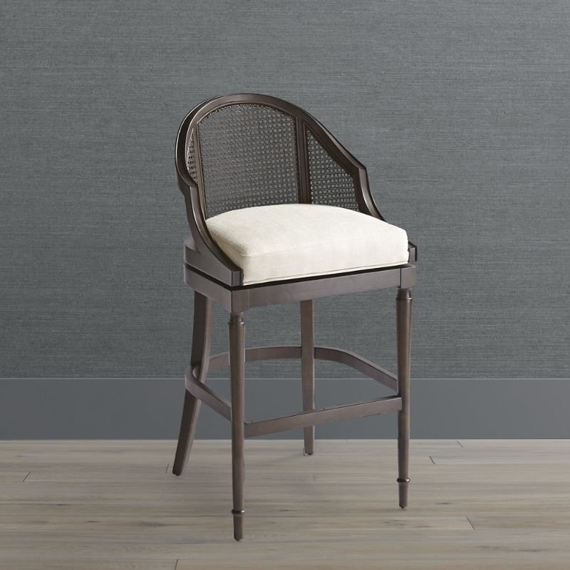 Frontgate Paola Swivel Cane Bar & Counter Stool In Performance Linen White,sable Bar Stool