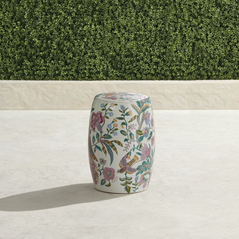 Frontgate Isabelle Bird & Branch Accent Stool In Capri
