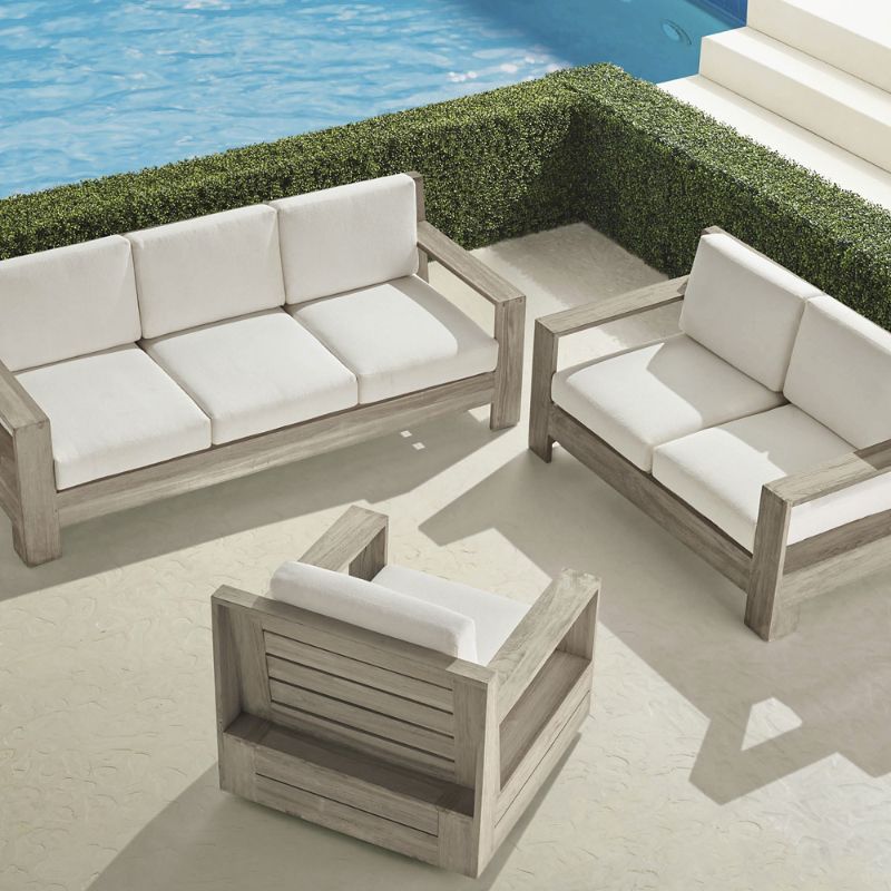 St Kitts 3pc Sofa Swivel Set in Weathered Teak  Quick Dry Peacock  Frontgate