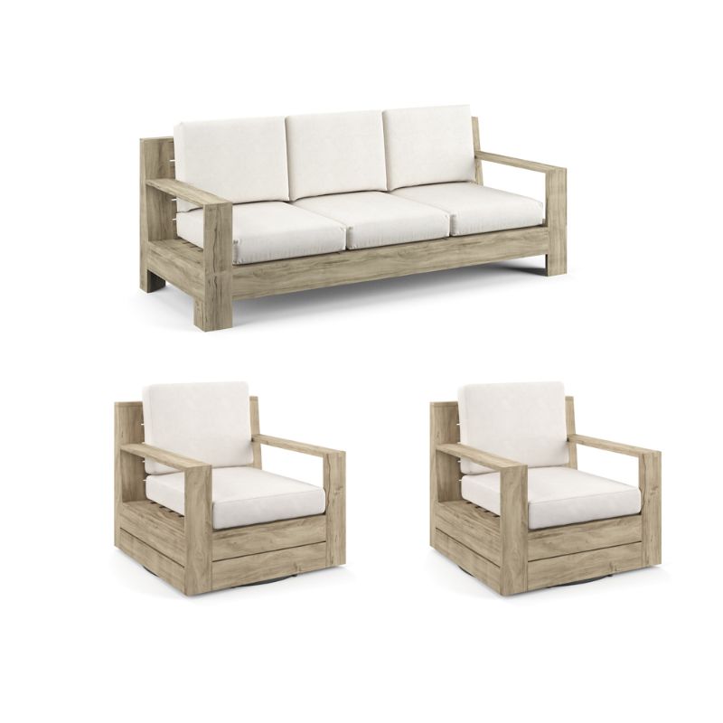 Frontgate St. Kitts 3-pc. Sofa Swivel Set With Two Swivel Lounge Chairs In Weathered Teak