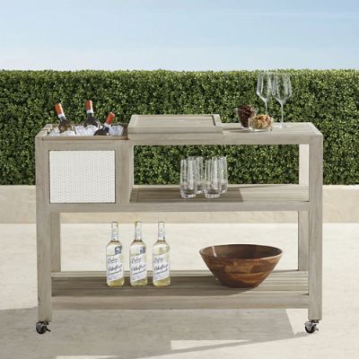 Isola Console with Beverage Tub in Weathered Teak & Washed White Wicker