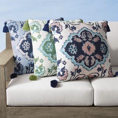 Buy Indoor/Outdoor Patio Lane Farmhouse Ticking Indigo - 18x18 Vertical  Stripes Throw Pillow