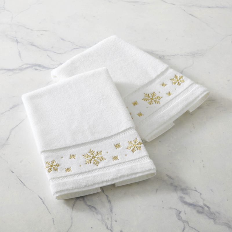 Frontgate Set Of 2 Shimmering Snowflake Hand Towels