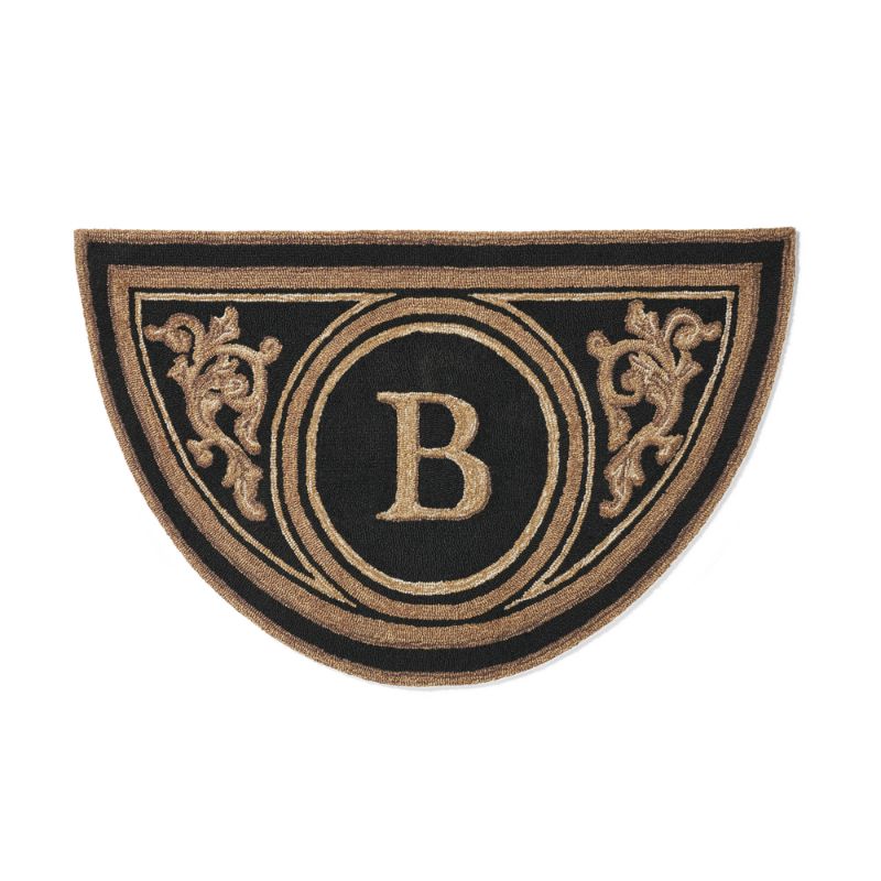 Frontgate Wingate Monogrammed Half-round Door Mat In Gray